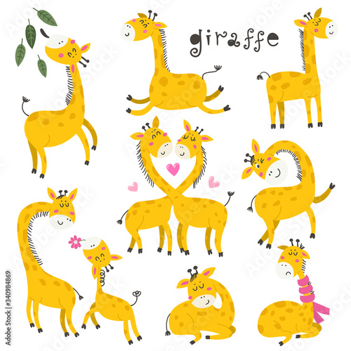 Set of cute cartoon little giraffes