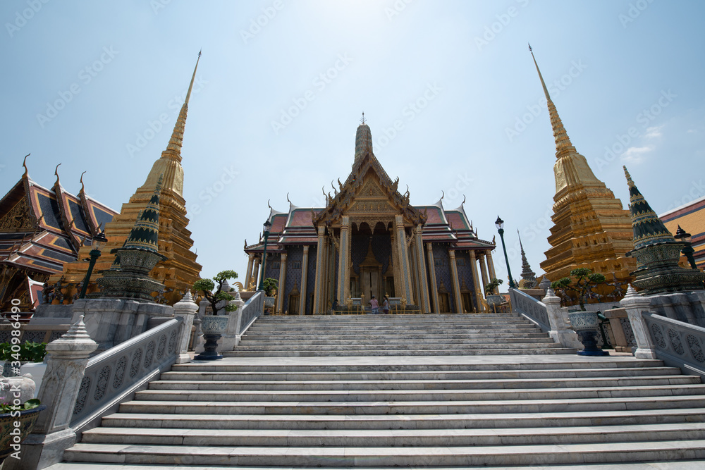 Fototapeta premium The Emerald Buddha Temple (Wat Phra Kaew) Located in the Grand Palace area Outer court East Sanam Luang Phra Borom Maha Ratchawang Subdistrict, Phra Nakhon District, Bangkok,Thailand