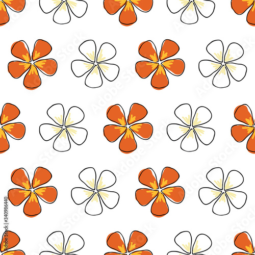 Simple orange floral on white background seamless vector repeat pattern surface design