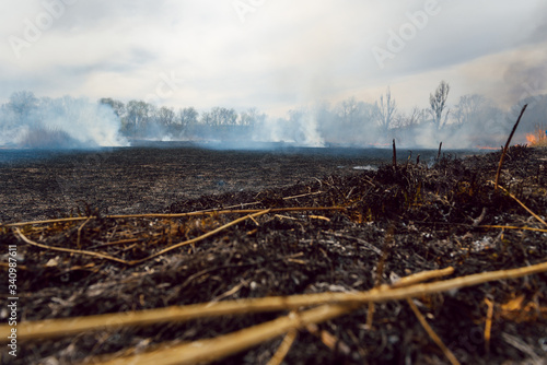 Firefighters battle a wildfire. Ecological disaster concept. Australia. Brazil.