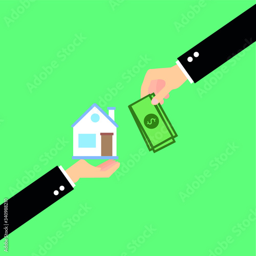 Una mano ofrece una casa y otra ofrece dinero