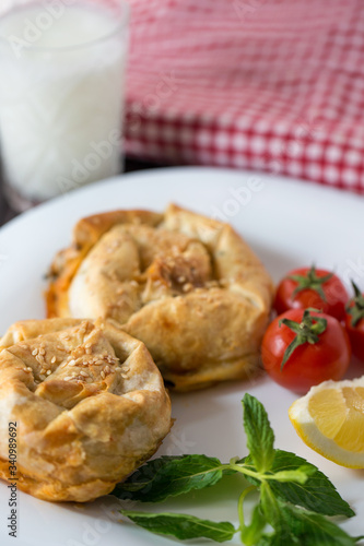 borek; traditional Turkish phyllo stuffed with  spinach and ayran