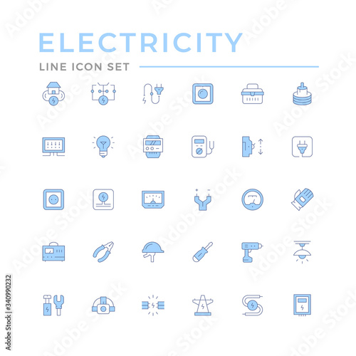 Set color line icons of electricity