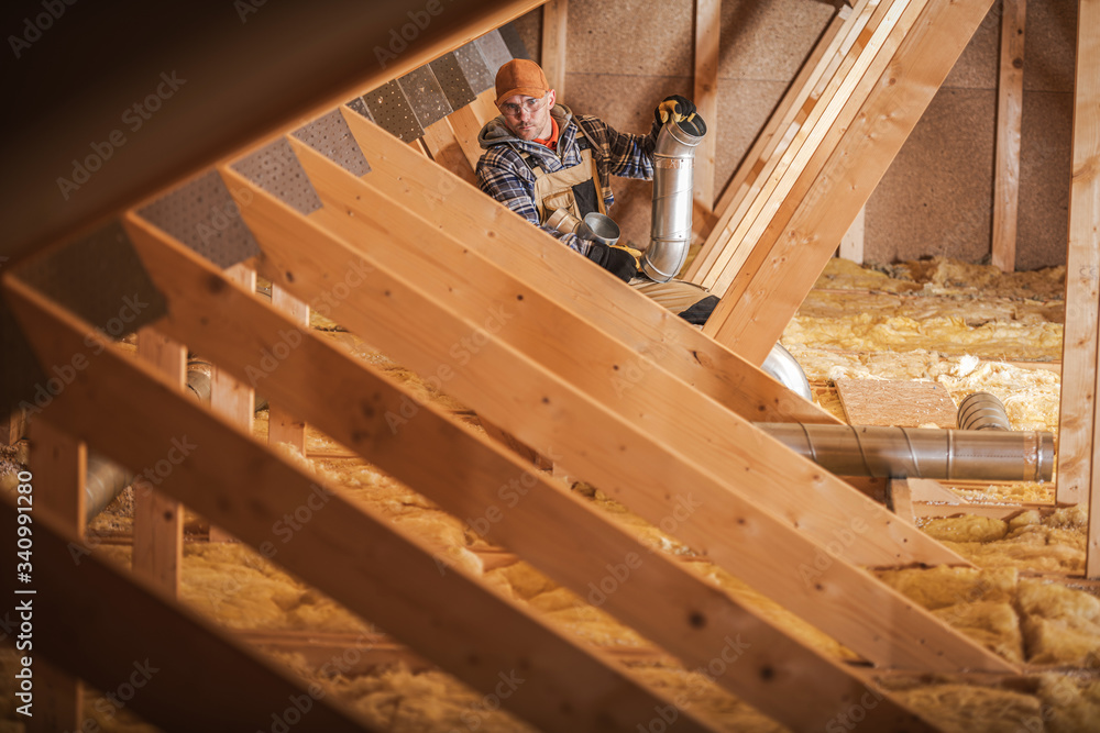 Heating And Air Conditioning System Installation In Attic. Heating And Air Conditioning System Installation In Attic.