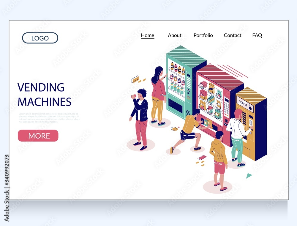 Vending machines vector website landing page design template
