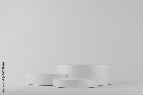 Step cylinder podiums on white background. Abstract minimal scene with geometrical. Scene show cosmetic products presentation. Mock up design empty space. Showcase, shopfront, display case,3d render