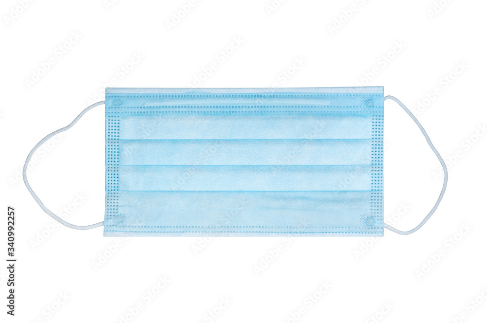 Blue surgical mask isolated with clipping path, protection human face from against corona virus 2019, medical preventive concept. Blue surgical mask isolated with clipping path, protection human face from against corona virus 2019, medical preventive concept.