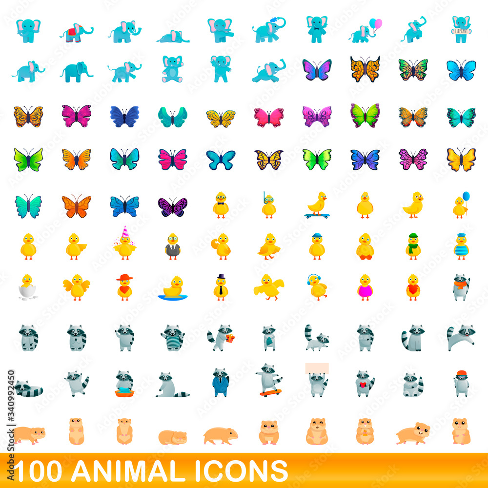 100 animal icons set. Cartoon illustration of 100 animal icons vector set isolated on white background 100 animal icons set. Cartoon illustration of 100 animal icons vector set isolated on white background