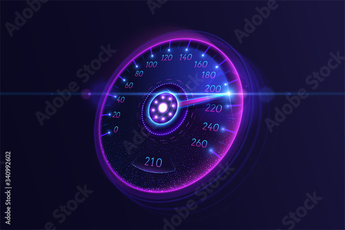 Neon car speedometer. Vector illustration.