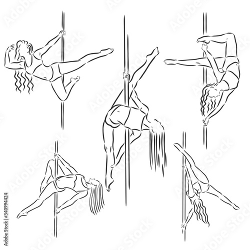 Beautiful girl , pole dance , dancer , sketch, vector on a white background. pole dancing vector sketch illustration