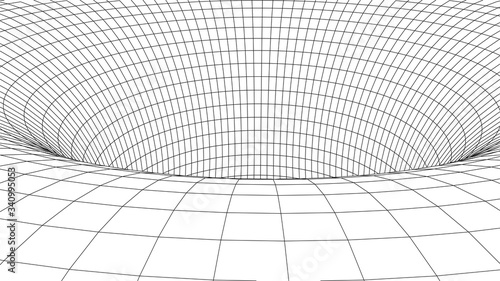 Wireframe vector tunnel. 3d wormhole light illustration.