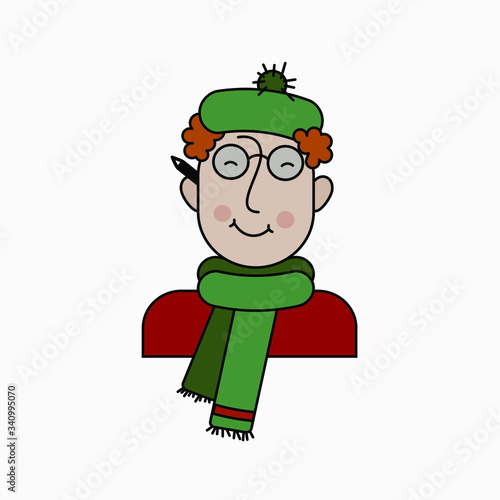 vector character. Artist in a beret with a pencil behind his ear	
