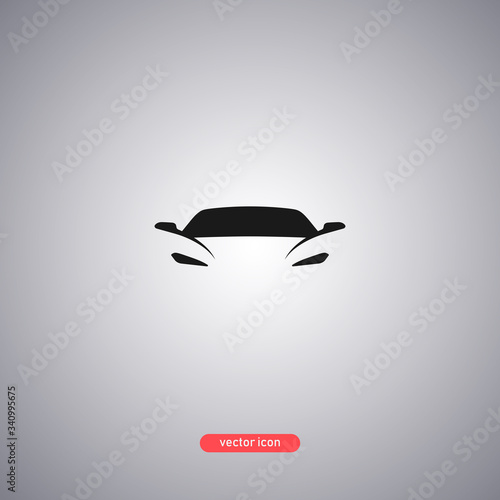Minimalistic car icon isolated on gray background. Flat style. 
