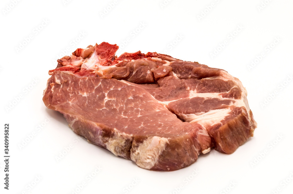 slices of raw pork isolated on white background. slices of raw pork isolated on white background.