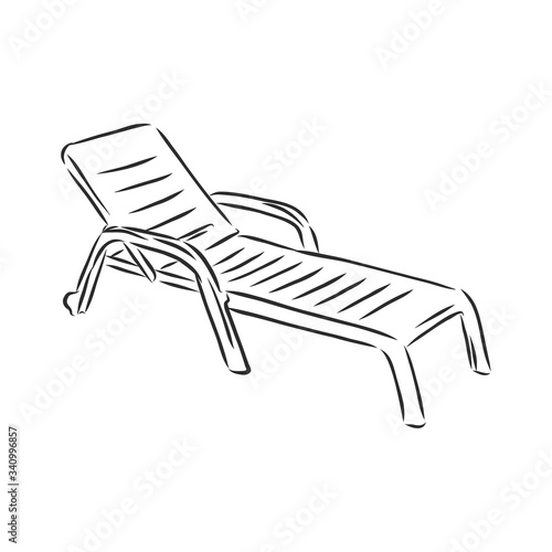 Hand drawn vector illustration in black ink on white background. A beach bed in doodle style. Isolated outline. beach bed chaise longue vector sketch illustration