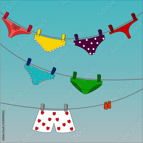 Panties are drying on a rope in a clear sky