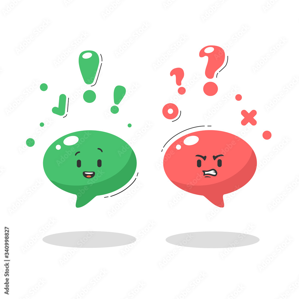 Two cartoon colorful mood smiley bad and good feedback isolated on white. Emoji icon positive and negative face expression vector graphic illustration. Different level of consumer satisfaction