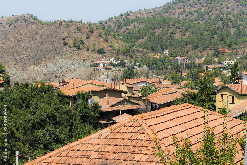 The roofs of the houses in village of Kakopetria in Cyprus on a sunny day