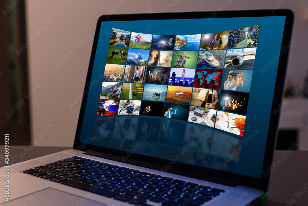 watching video with a laptop. Concept of watching video, working during a quarantine COVID-19 coronavirus epidemic