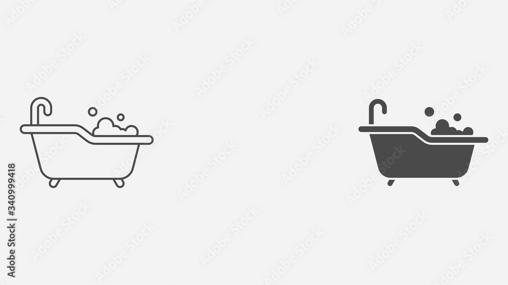 Bathtub outline and filled vector icon sign symbol Bathtub outline and filled vector icon sign symbol