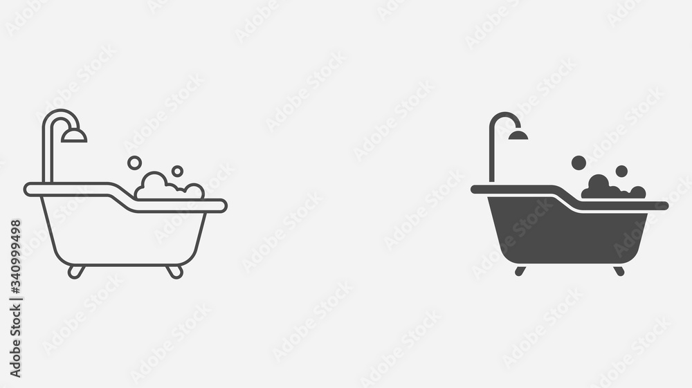 Bathtub outline and filled vector icon sign symbol Bathtub outline and filled vector icon sign symbol
