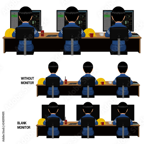 Three industrial trainees on white background