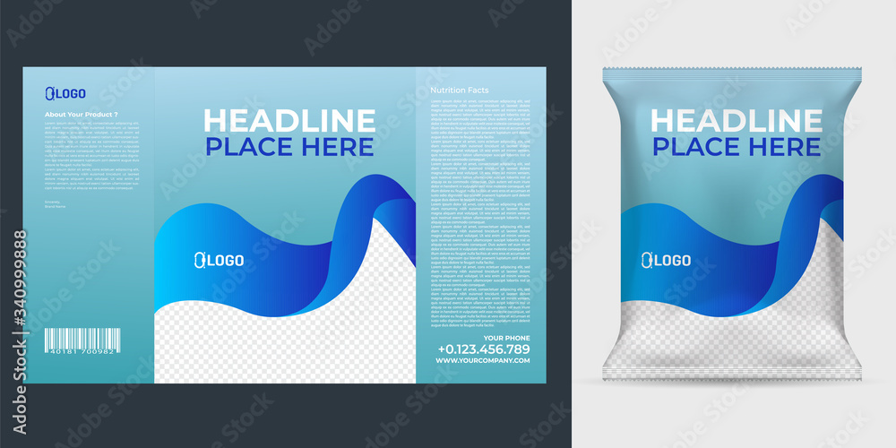 Realistic vector design Potato chips packaging template.