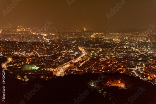 Neon lights in the night of the city of Seoul in South Korea