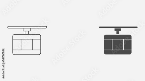 Cable car outline and filled vector icon sign symbol