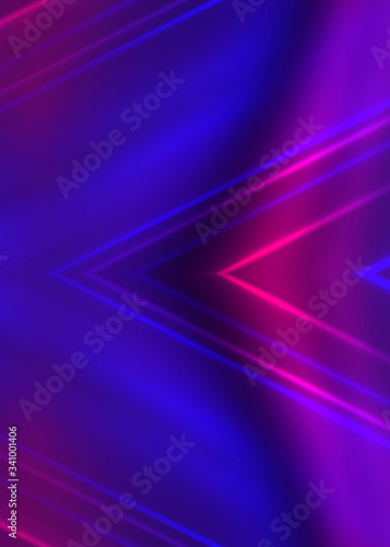 Abstract dark background with blue and pink neon glow. Neon light lines, waves.