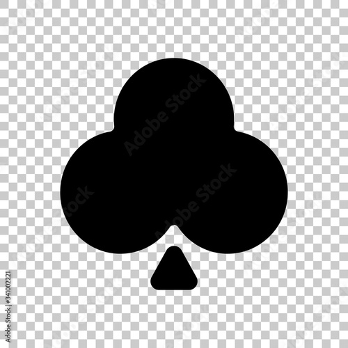 Clubs, playing card game. Black symbol on transparent background