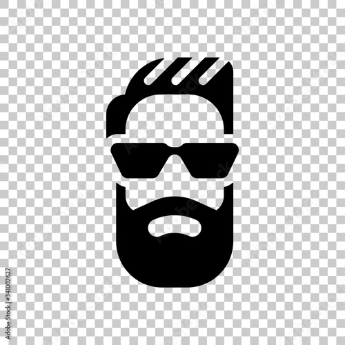 Hipster face, fashion logo, modern man. Black symbol on transparent background