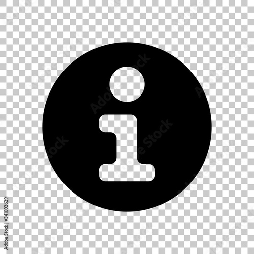 Information symbol in circle, inform desk, i letter. Black symbol on transparent background