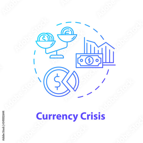 Currency, crisis concept icon. National economic issue, financial emergency idea thin line illustration. Money exchange rate devaluation. Vector isolated outline RGB color drawing