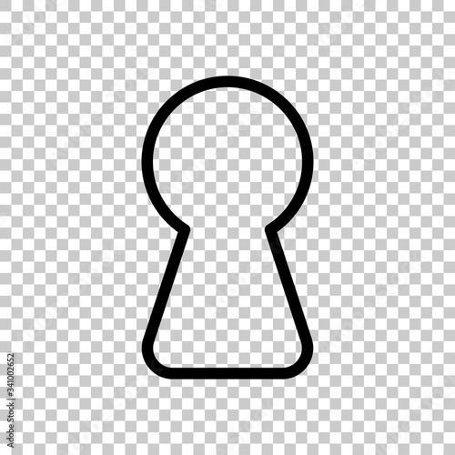 Key hole of door or lock, outline design. Black symbol on transparent background