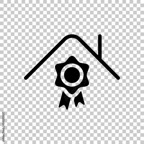 Certification house, certificate of quality for building. Black symbol on transparent background