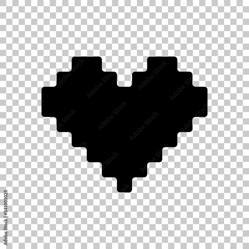 Fototapeta premium Pixel heart, 8 bit, valentine day. Black symbol on transparent background