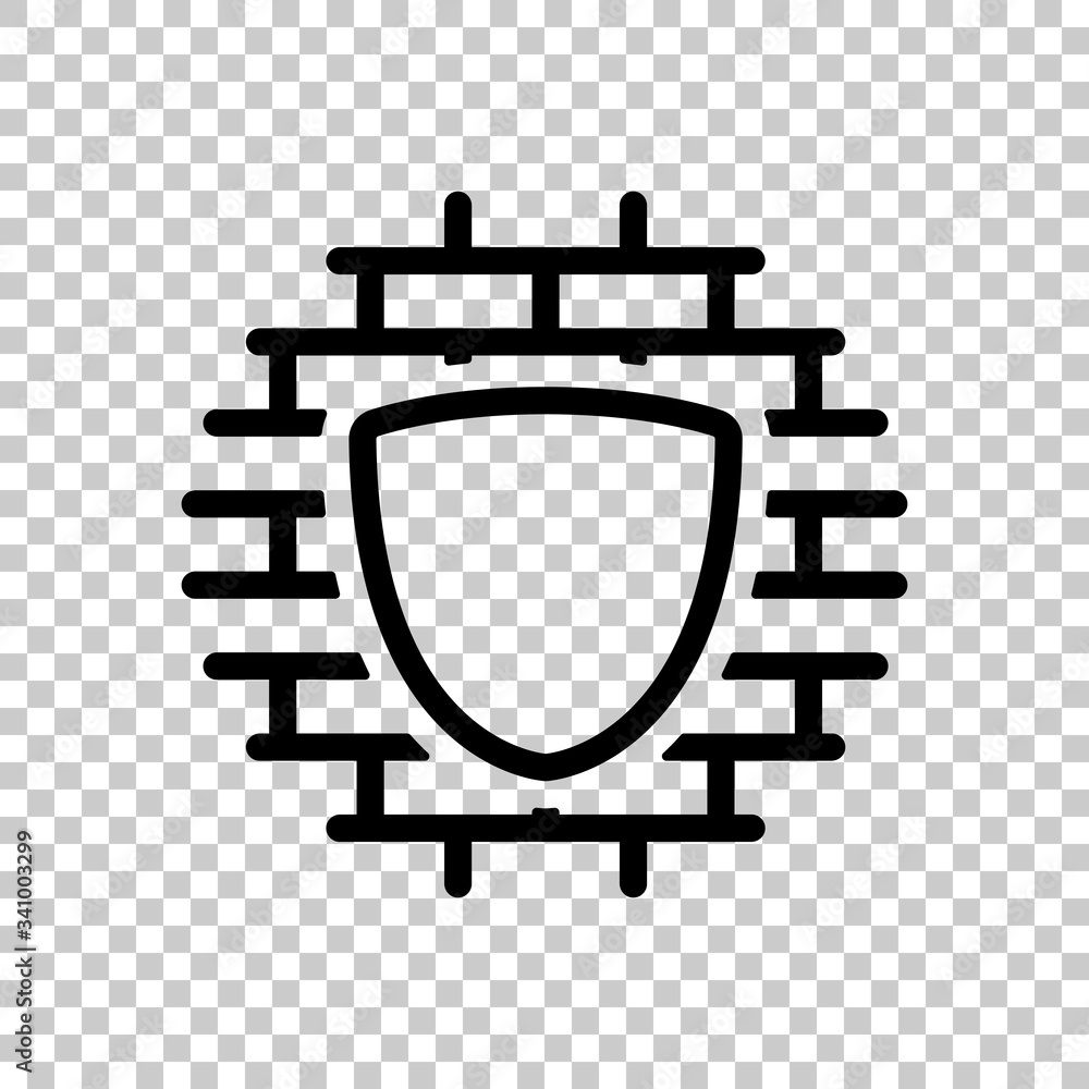 Shield and wall, building protection, outline design. Black symbol on transparent background Shield and wall, building protection, outline design. Black symbol on transparent background