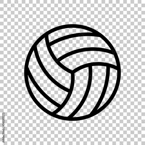 Volleyball ball, beach sport, outline design. Black symbol on transparent background