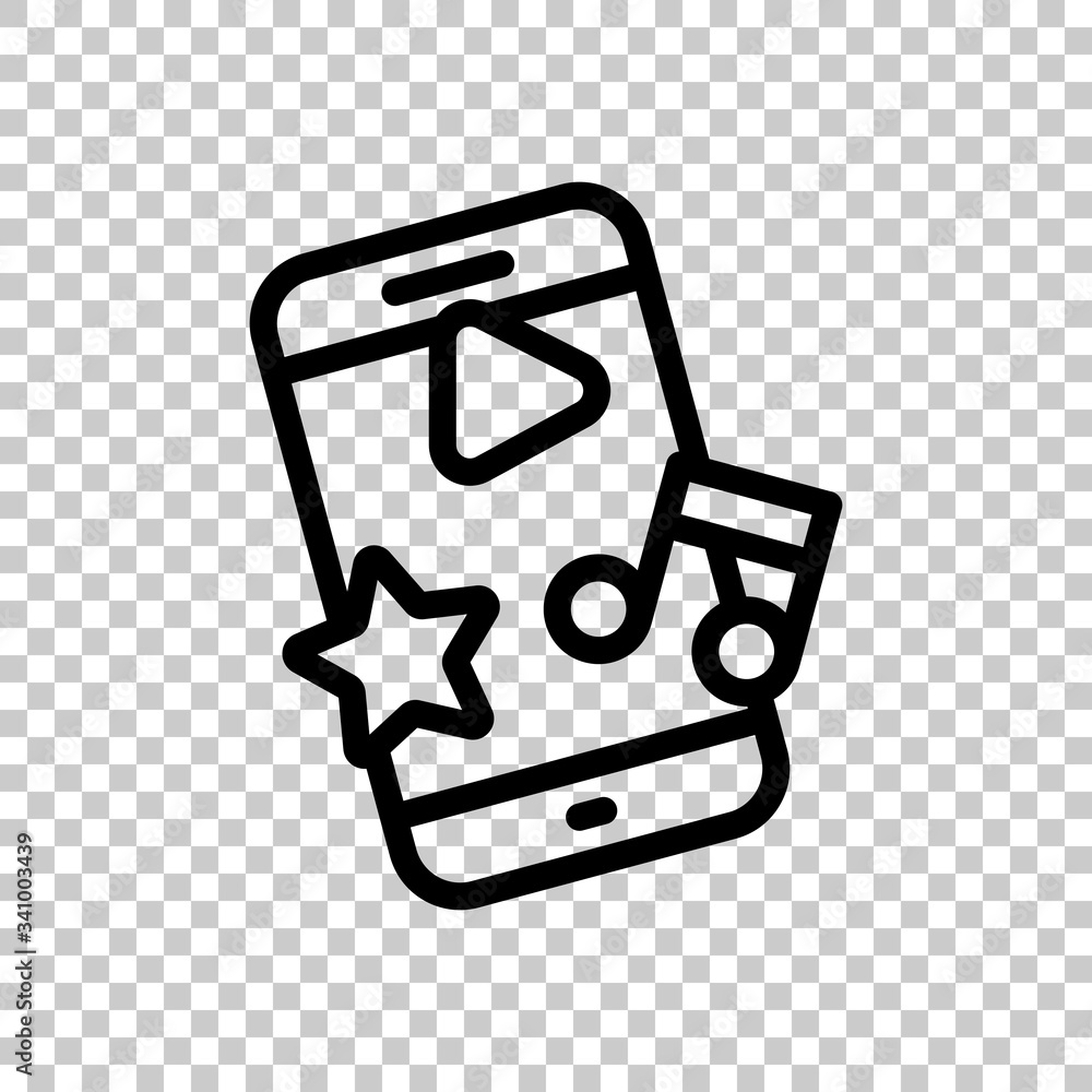 Mobile entertainment, media in phone, outline design. Black symbol on transparent background Mobile entertainment, media in phone, outline design. Black symbol on transparent background