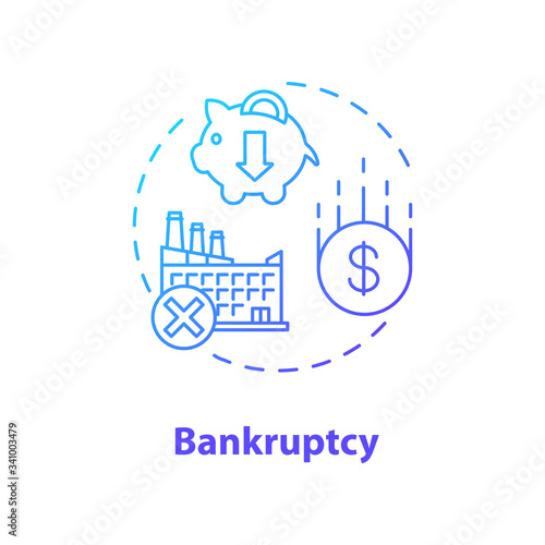 Bankruptcy concept icon. Business collapse, corporate crisis idea thin line illustration. Legal entity, company debt repayment inability. Vector isolated outline RGB color drawing