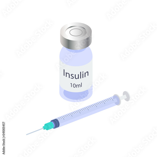Insulin and syringe bubble icon isolated on white background.