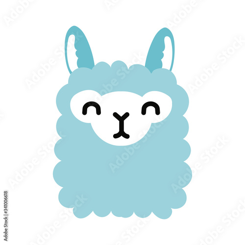 cute llama wild animal flat style icon