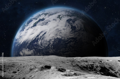Fototapeta Naklejka Na Ścianę i Meble -  The Earth from moon surface.