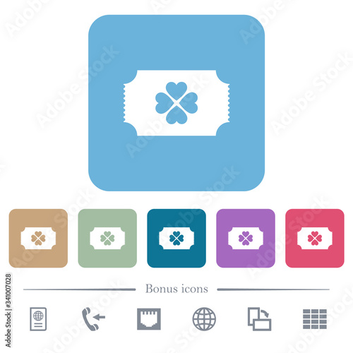 Lottery ticket flat icons on color rounded square backgrounds