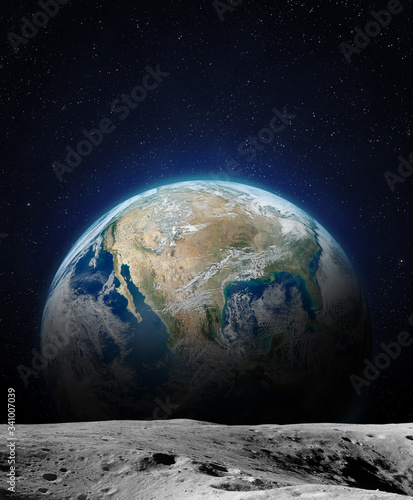Fototapeta Naklejka Na Ścianę i Meble -  The Earth from Moon surface.