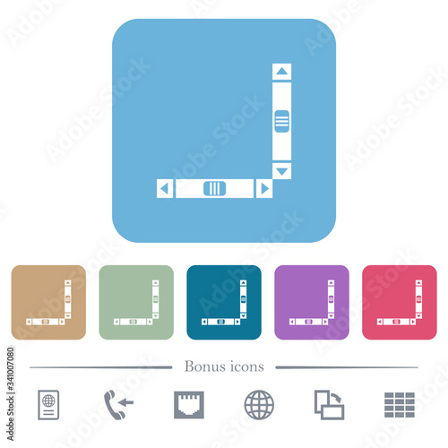 Vertical and horizontal scroll bars flat icons on color rounded square backgrounds