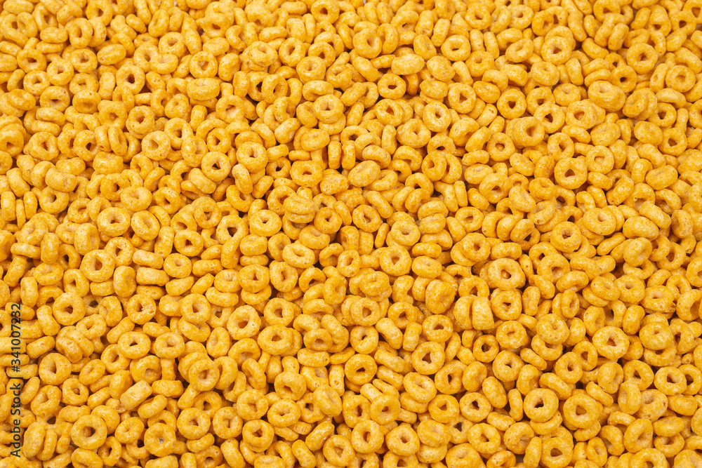 Corn-flakes background and texture. Top view.