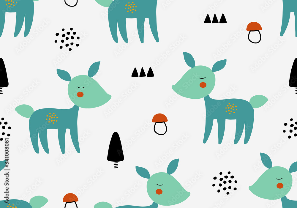 Fototapeta premium Animal baby pattern with deer.