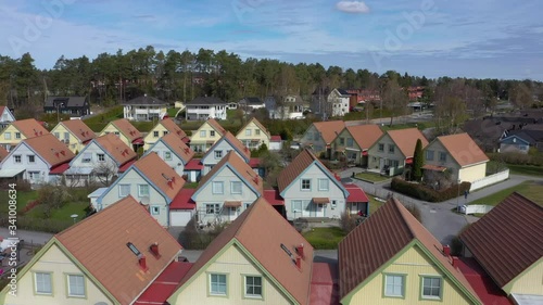 Drone footage of villas in Hasselby in the western part of Stockholm, Sweden photo